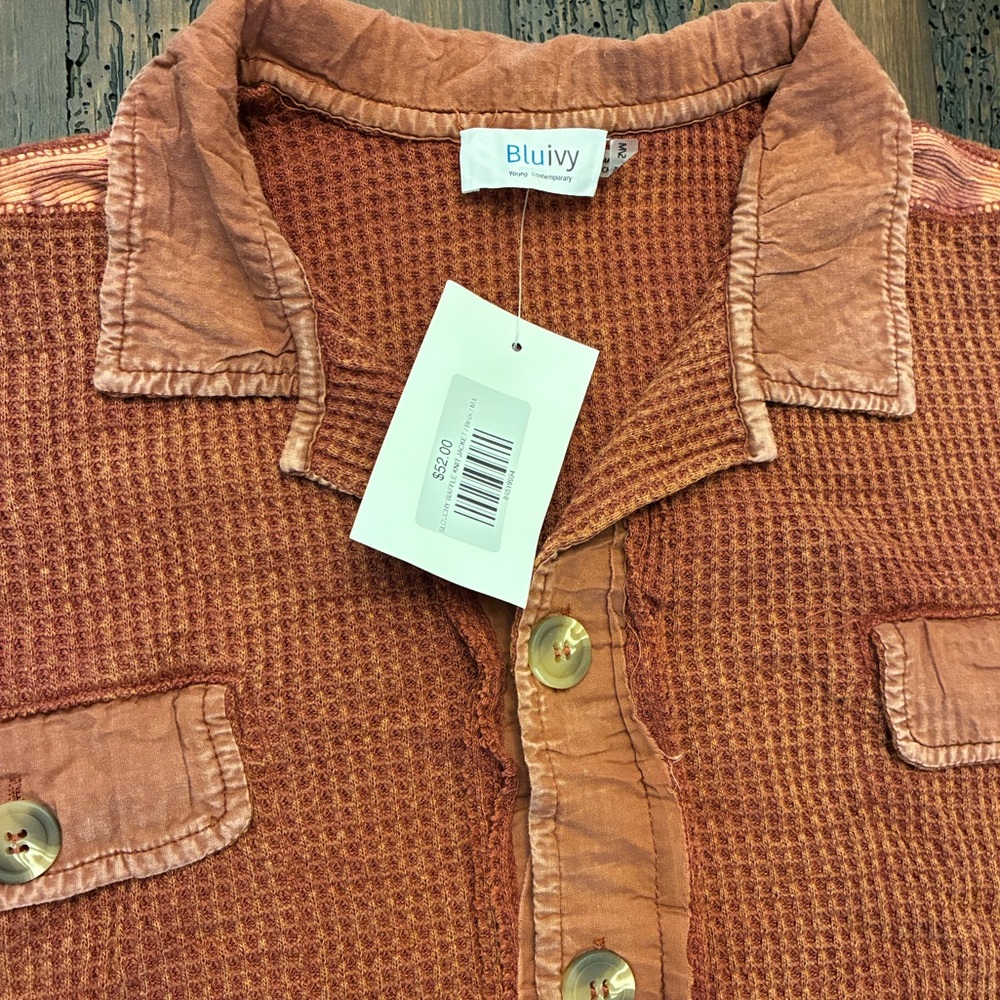 Rust Oversized Flowy Button-Up Shirt - Picture 3 of 4